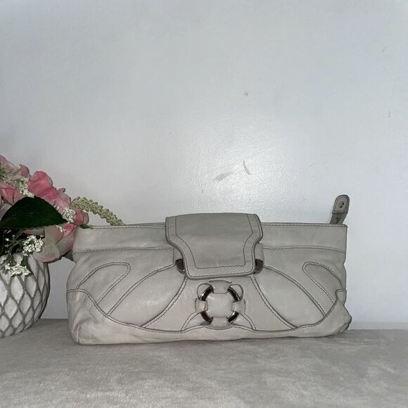 Andrew Marc Leather Clutch Light Gray Small - Picture 1 of 9